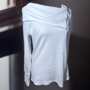 Tommy Hilfiger White Long Sleeve Top size M Zip Cowl Neck Winter Thermal Shirt